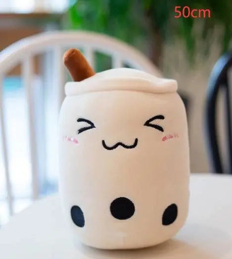 50cm plush boba stuffed toy with embroidered cute face and black tapioca pearls
