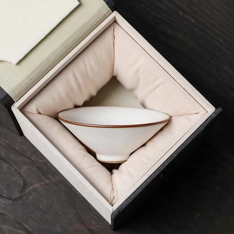 Ceramic cup gift box with traditional Chinese kiln-style teacup in premium padded packaging