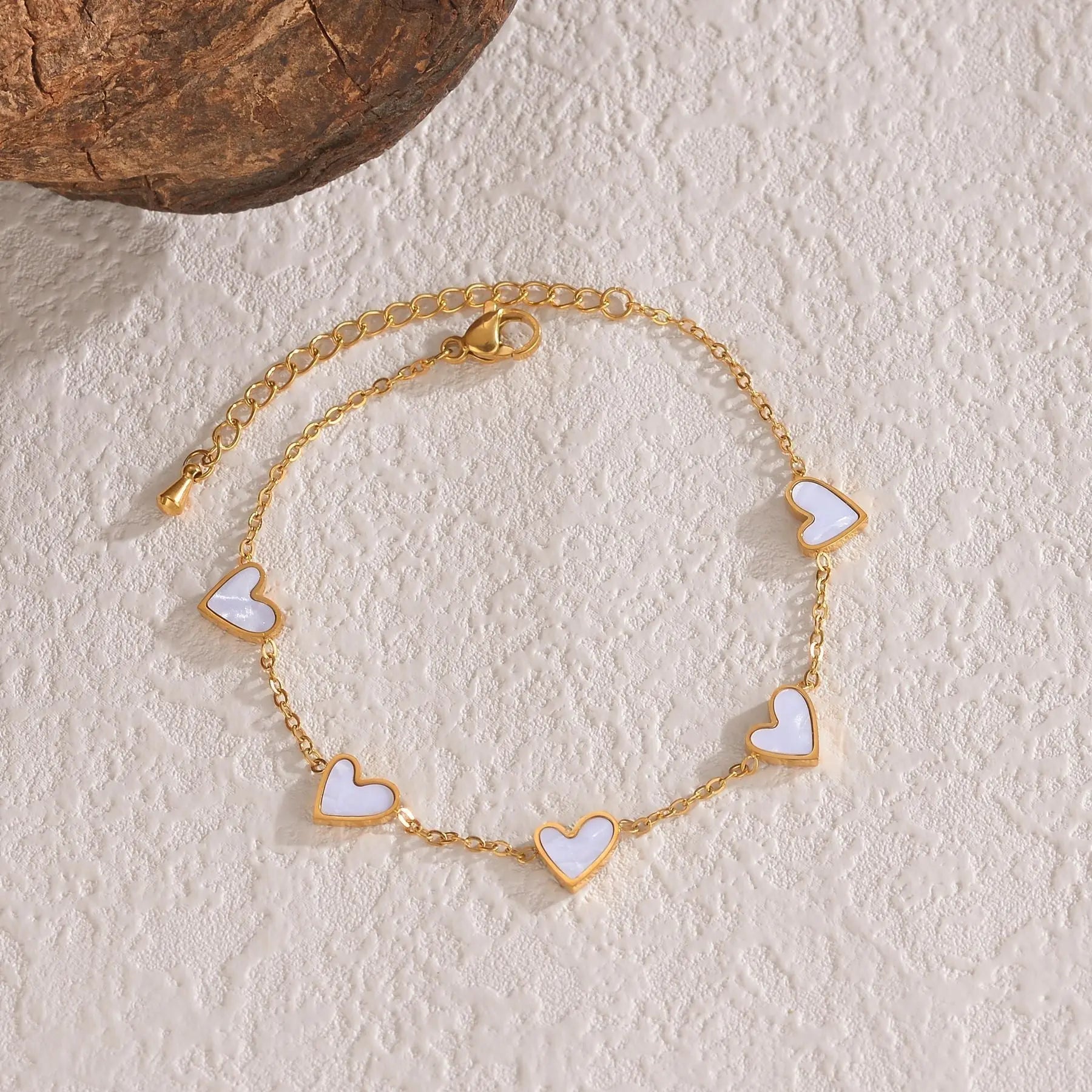 Gold bracelet with white love heart charms for women fashion accessory