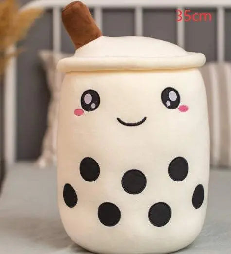Soft Plush Boba Stuffed Toy in milk tea style with embroidered eyes, 35cm size