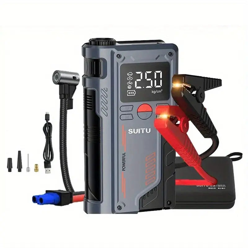 SUITU power bank with digital display and additional tools on a white background