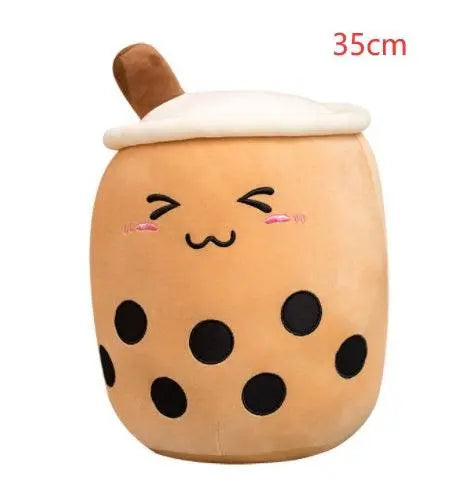 35cm Plush Boba Stuffed Toy with embroidered eyes and soft brown bubble tea design