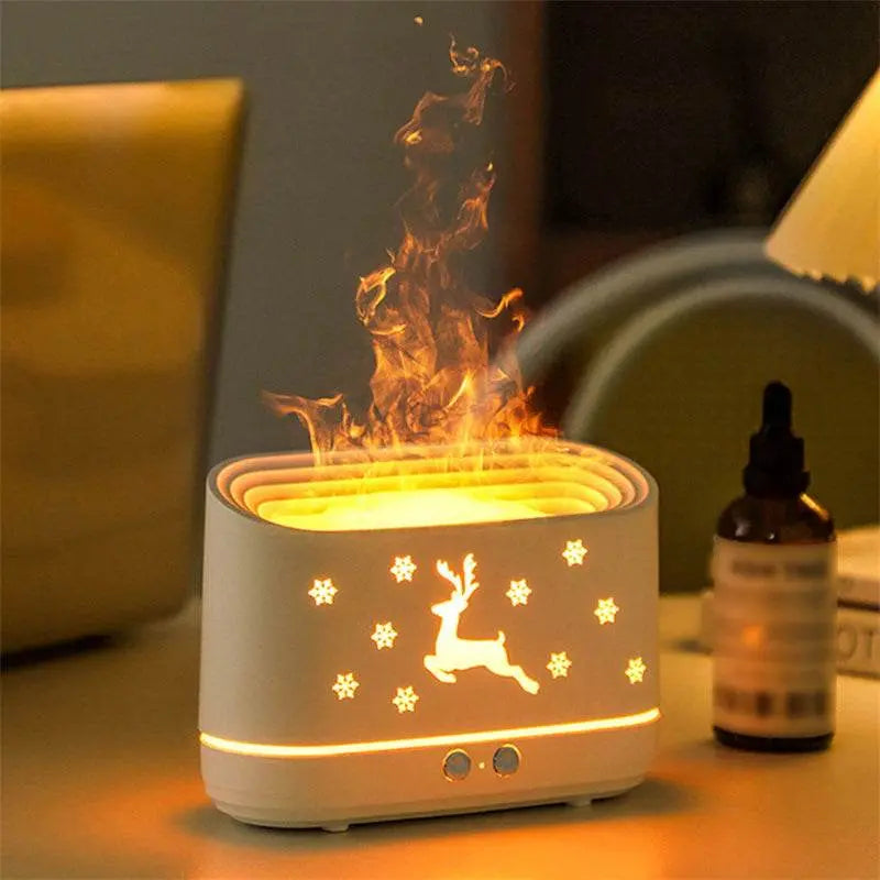 Christmas flame effect essential oil diffuser with reindeer design and warm glowing light