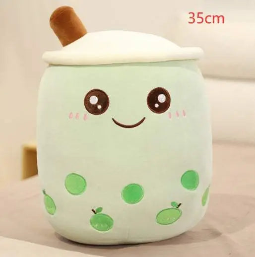 35cm plush boba stuffed toy with green bubble tea design and smiling face