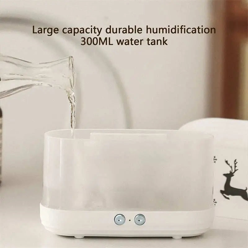 Christmas Flame Effect humidifier with 300ML water tank and minimalist white design