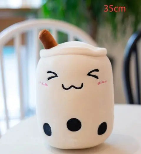 35cm plush boba stuffed toy with cute embroidered face and bubble tea design