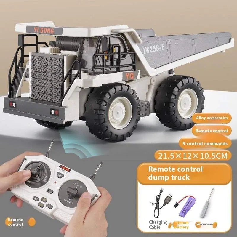 Remote-control engineering car toy dump truck with realistic design and 2.4G remote control for children aged 4-6.