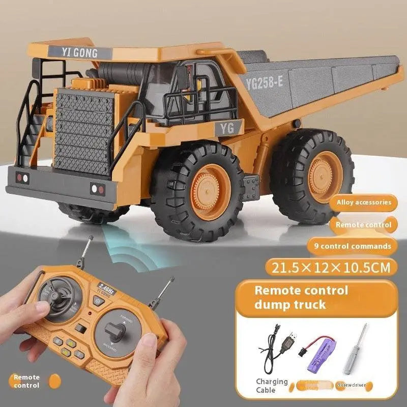 Remote-control engineering car toy with realistic dump truck design and 2.4G remote control for children aged 4-6