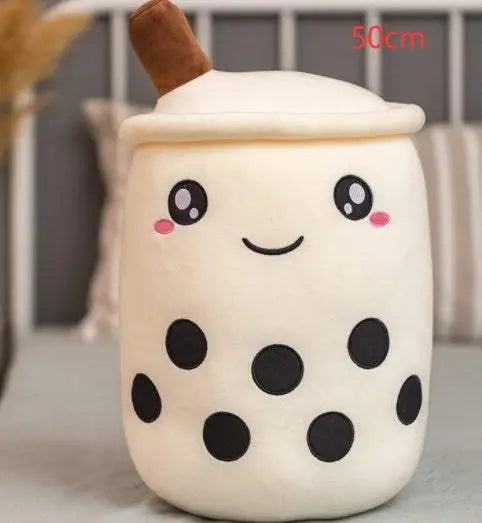 Plush Boba Stuffed Toy 50cm soft bubble tea plush pillow with cute embroidered eyes and smiling face