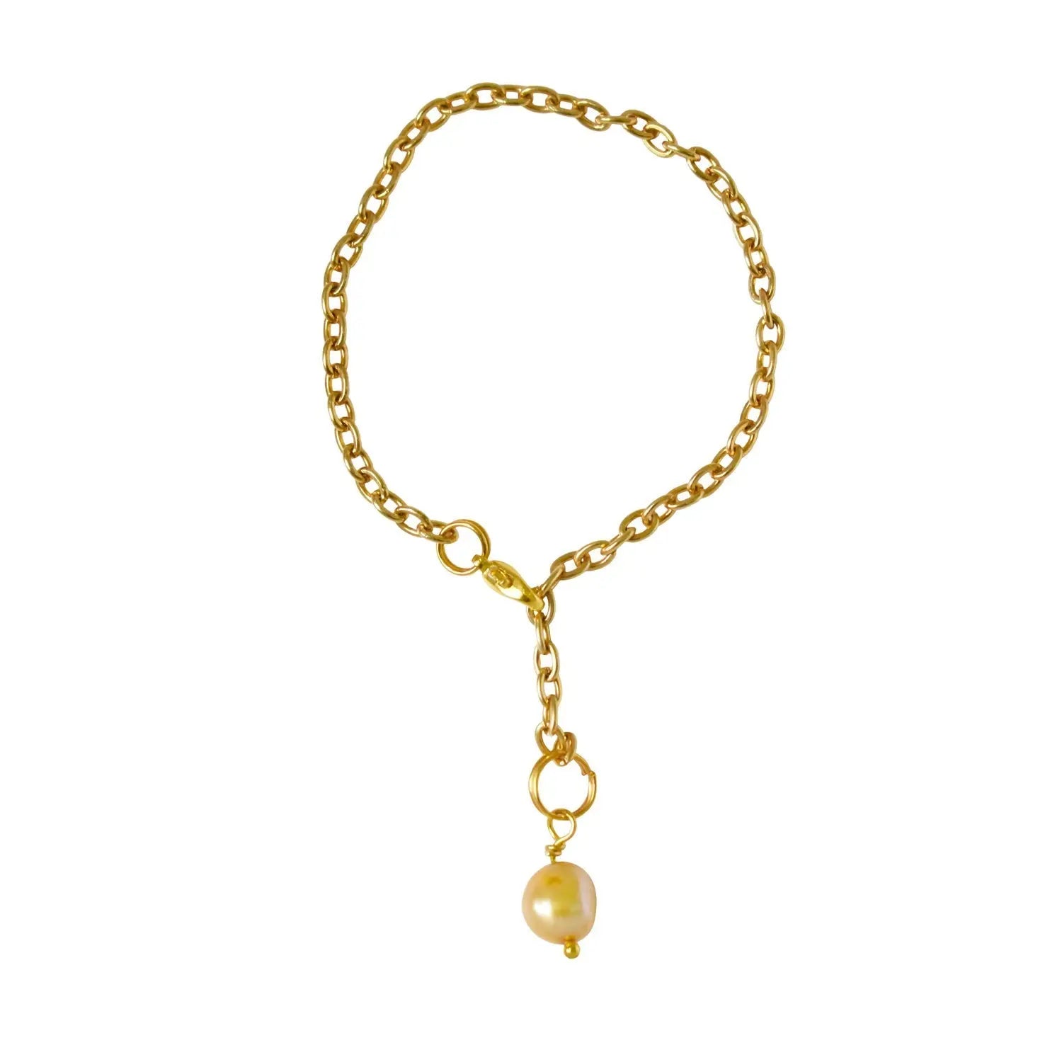 Gold freshwater pearl adjustable bracelet or anklet on gold plated chain with lobster clasp