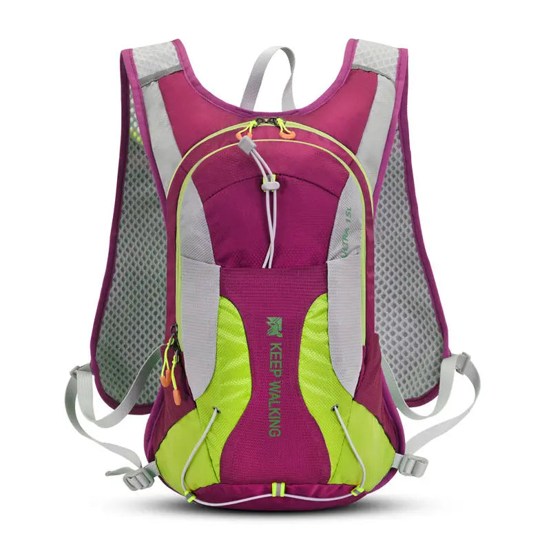 Water-resistant nylon 15L cycling backpack with breathable straps and multiple compartments for outdoor activities