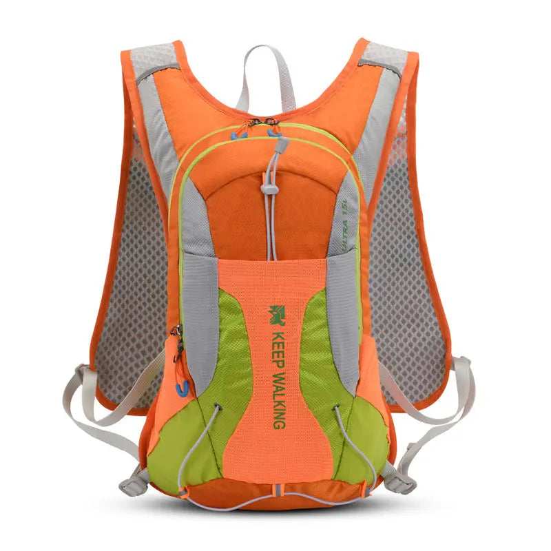 Orange and green water-resistant nylon cycling backpack with breathable straps and multiple compartments for outdoor use