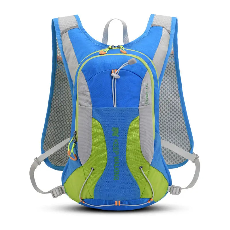 Water-resistant nylon 15L cycling backpack with breathable straps and multiple compartments for outdoor use