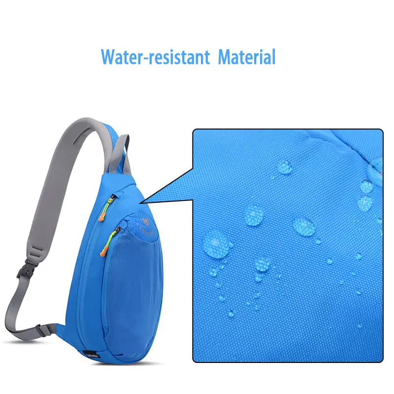 Blue outdoor sling crossbody bag made of water-resistant nylon for hiking and cycling with adjustable strap