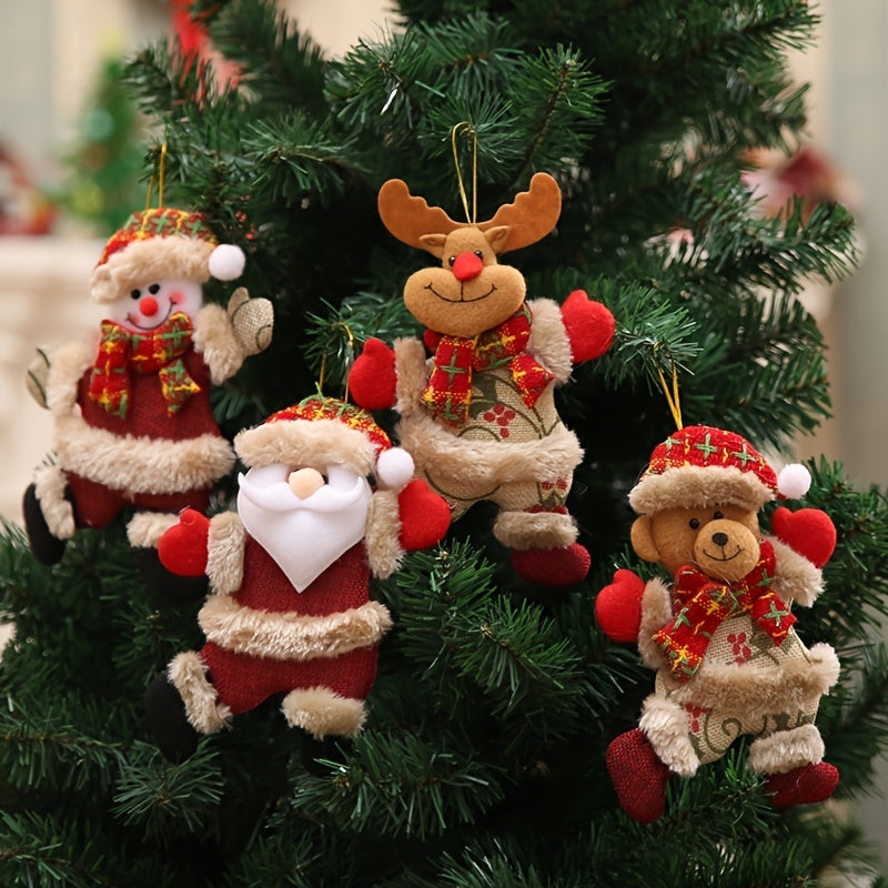 Festive Christmas Tree Ornaments - Santa, Snowman, Reindeer & Bear Figures With Red & White Scarves, Golden Balls & Red Bows - Perfect For Holiday Decor, Christmas Decorations The Emporium
