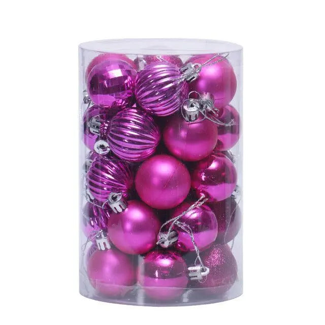 34-piece pink Christmas ball ornaments set in clear cylindrical container for tree decoration