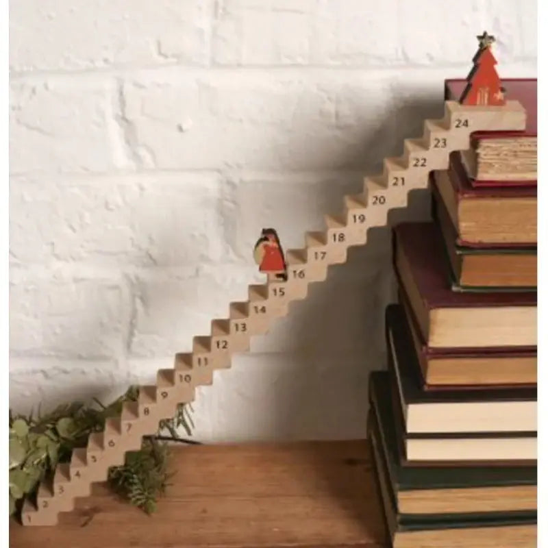 Wooden Santa Claus ladder countdown calendar with numbered steps from 1 to 24 for Christmas decoration