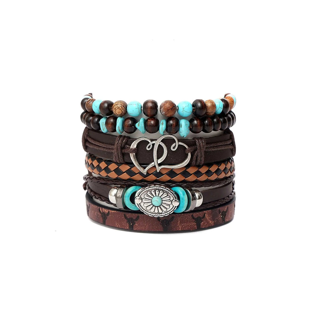 Peacock Feather Bracelet Set | Multi-Layer Leather & Bead Jewelry