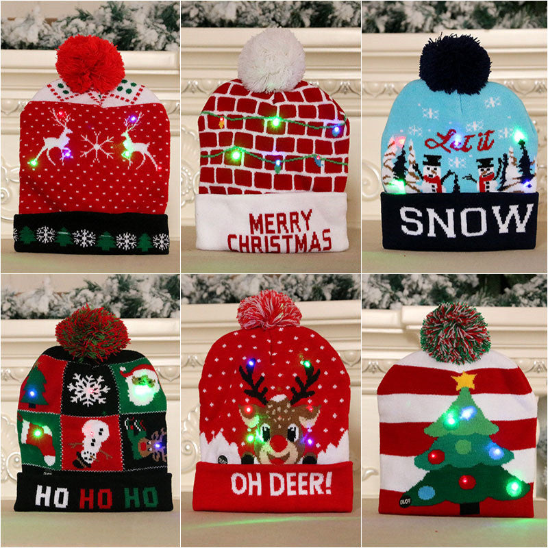 LED Christmas Hat Sweater Knitted Beanie Christmas Light Up Knitted Hat Christmas Gift  Kids Xmas New Year Decorations The Emporium