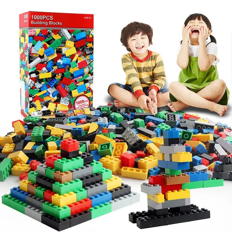 1000-piece colorful building block set with kids playing and creative constructions