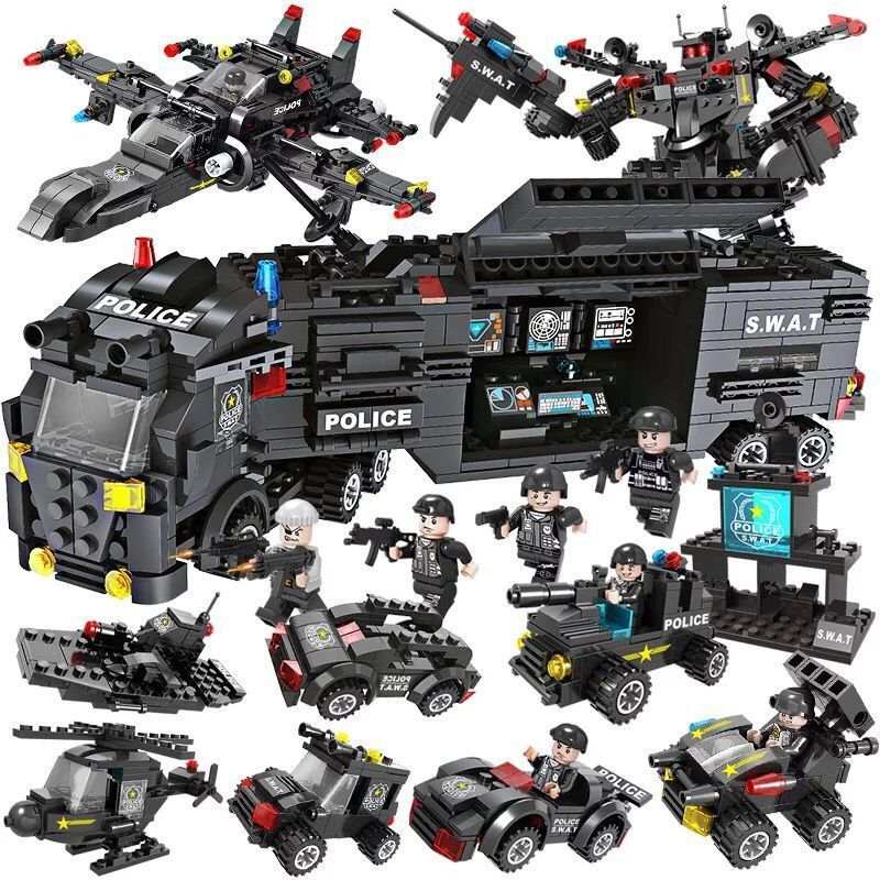 Mobile Police Station building block series with SWAT truck, helicopters, police vehicles, and mini police figures for creative play