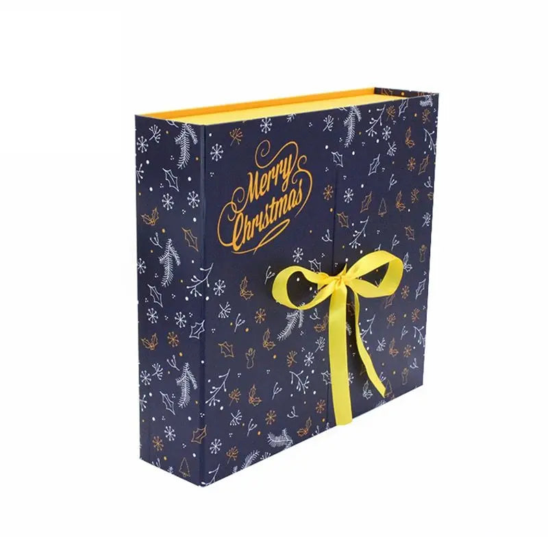 Christmas Countdown Fillable Advent Calendar gift box with navy design and yellow ribbon bow