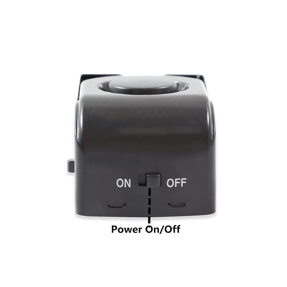 Compact black electronic door stop alarm with power on/off switch and 150dB intruder alert system