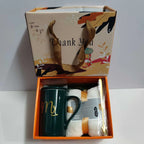 Ceramic Cup Gift Box Set | Letter Print Mug with Spoon & Towel