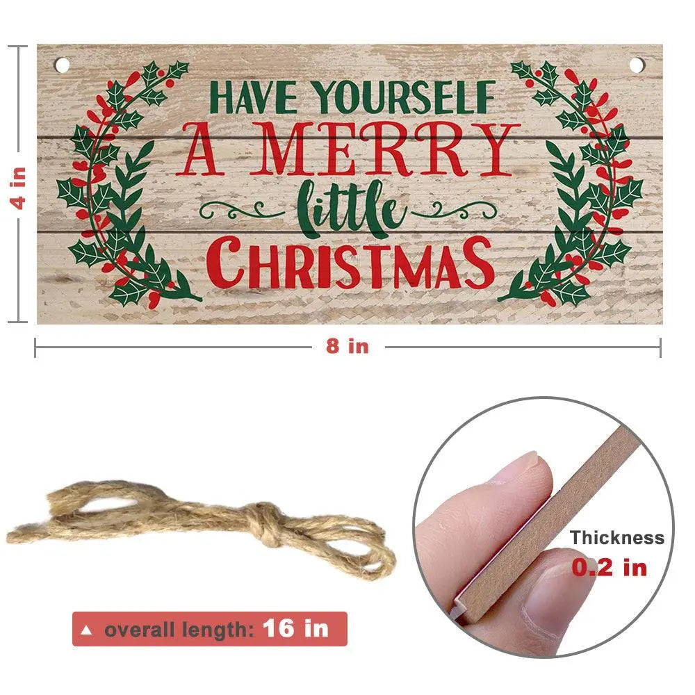 Christmas Interior Pendant wooden sign with "Have Yourself A Merry Little Christmas" text and holly decoration with hanging rope