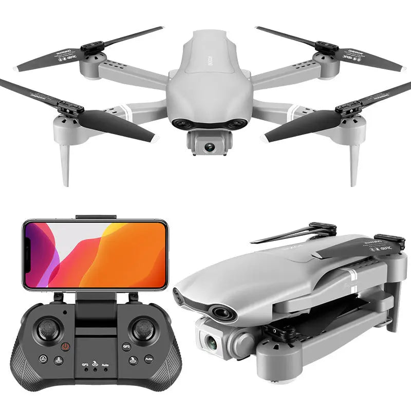 4K folding drone with dual HD cameras, GPS positioning, and remote control with smartphone mount