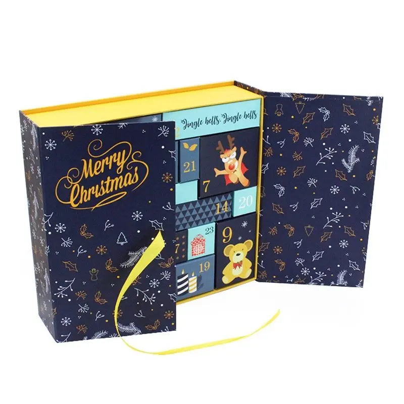Christmas Countdown Fillable Advent Calendar gift box with compartments, reusable keepsake, holiday-themed design, 33x30.5x8.5 cm