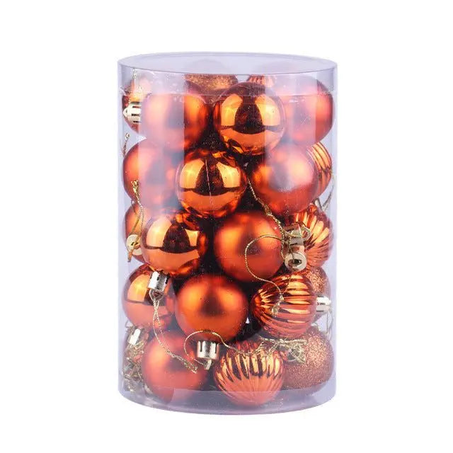 34-piece Christmas ball ornaments set in various vibrant colors, 4cm plastic tree decorations in a clear cylindrical container