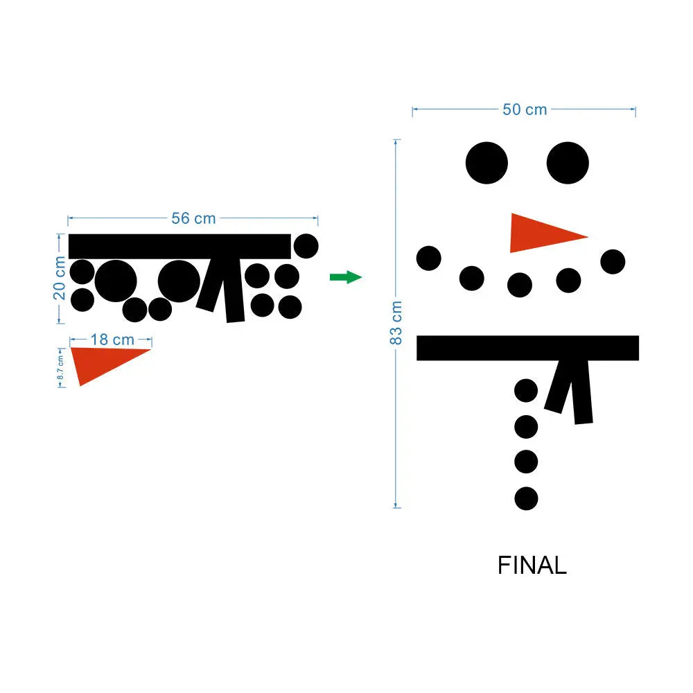 Christmas snowman sticker flat PVC wall decal with black and orange design, 83x50 cm, waterproof and easy to apply