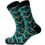 Festive men’s cotton mid-tube socks with Santa Claus and moose jacquard design