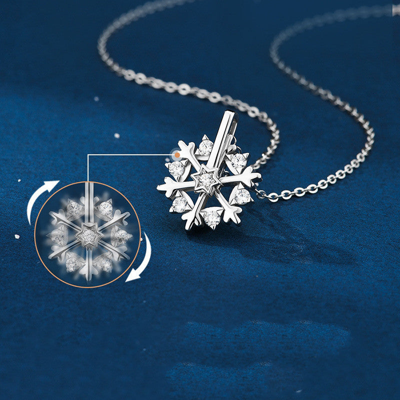 Rotatable 925 Silver Snowflake Necklace Women Luxury Niche Design Shiny Rhinestone Jewelry Autumn And Winter Birthday Gift For Friends The Emporium