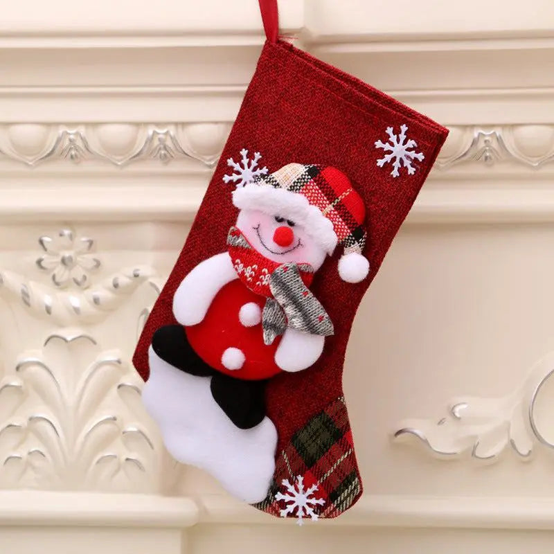 Christmas Hanging Stocking with festive snowman design in red and white colors for holiday decoration