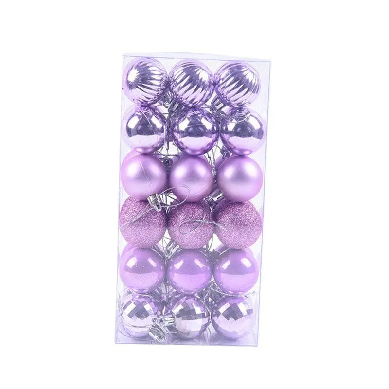 36-piece Christmas ball ornament set in assorted purple shades, 4cm tree decorations in clear packaging