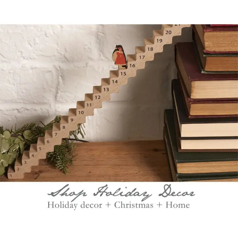 Wooden Santa Claus Ladder Countdown Calendar with numbered steps and festive figure for Christmas decoration