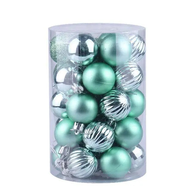 34-piece Christmas ball ornaments set in various green and silver shades, 4cm diameter, ideal for holiday tree decoration