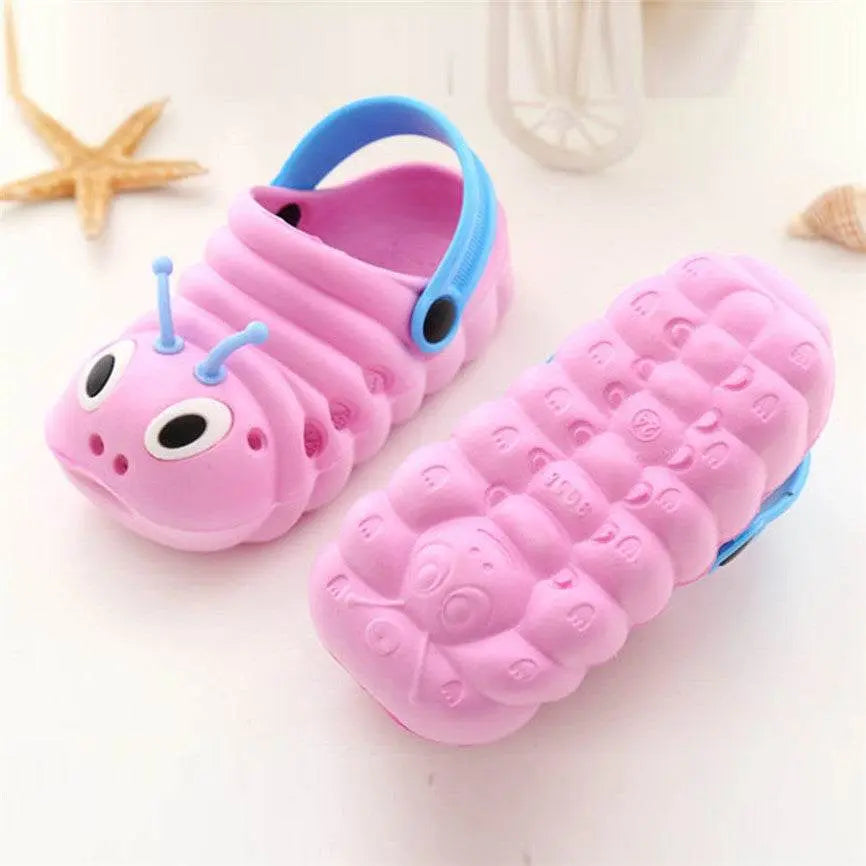 Pink and blue breathable cartoon EVA baby shoes for boys and girls with caterpillar design