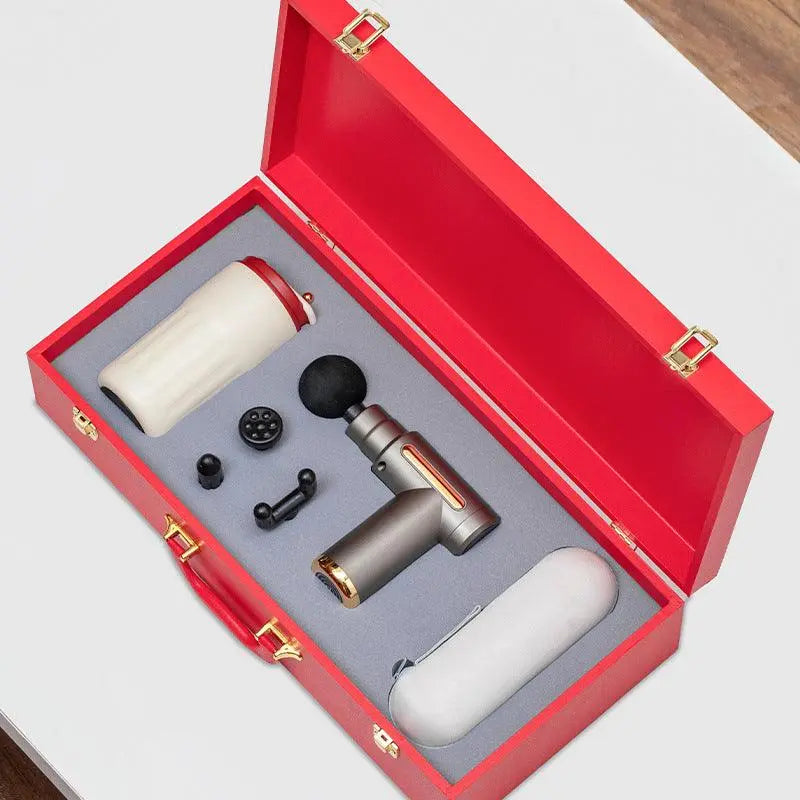 Massage gun gift box with mug, umbrella, and powerbank in red luxury business set