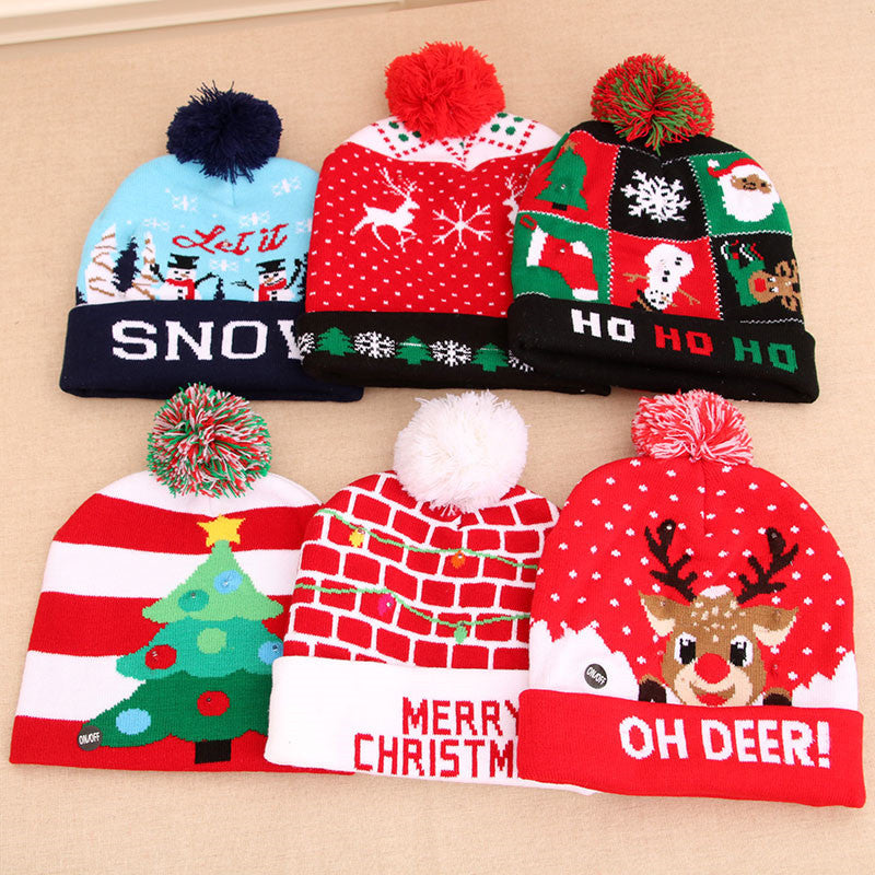 LED Christmas Hat Sweater Knitted Beanie Christmas Light Up Knitted Hat Christmas Gift  Kids Xmas New Year Decorations The Emporium