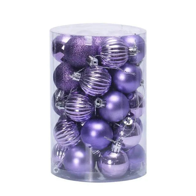34-piece purple Christmas ball ornaments set in clear cylindrical container, 4cm tree decorations