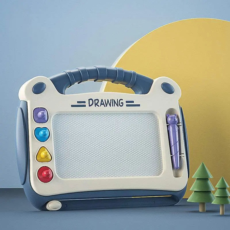 Toddler magnetic drawing board with colorful buttons and pen for educational sketching and writing