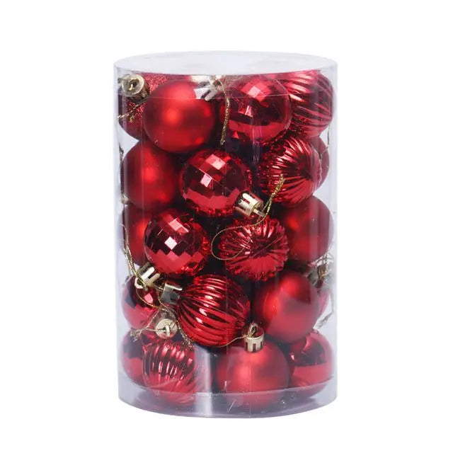 34-piece set of 4cm red Christmas ball ornaments in assorted textures in clear packaging