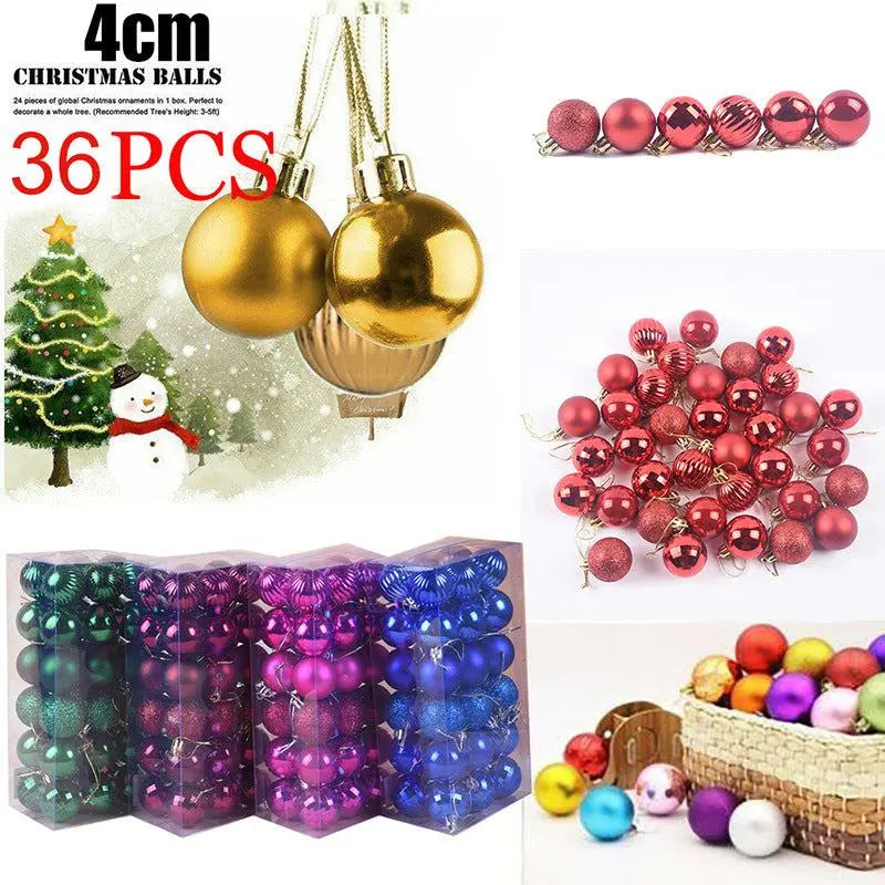 36-piece Christmas ball ornament set in assorted vibrant colors, 4cm diameter, lightweight and durable tree decorations
