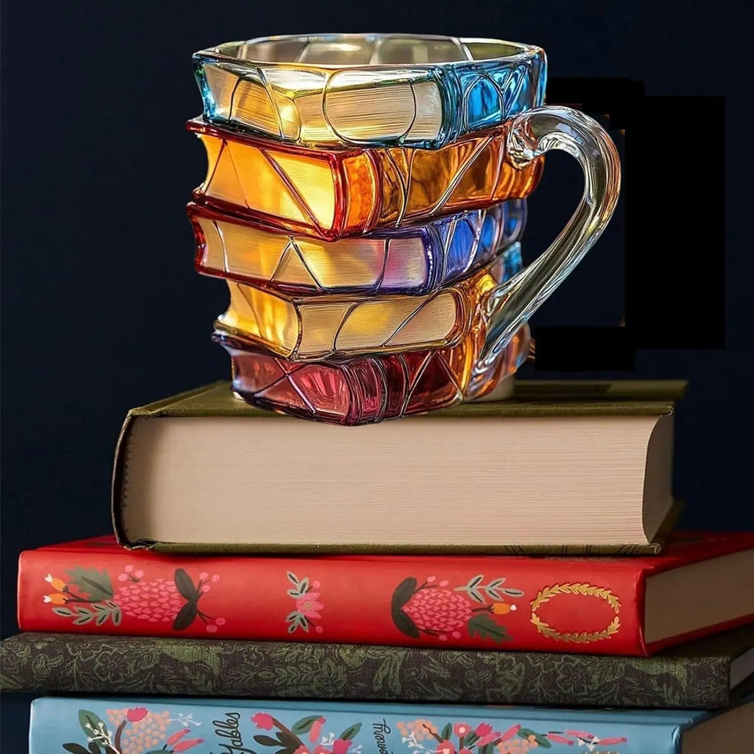 Stacked Book Novelty coffee mug made of colorful resin in modern simplicity style placed on stacked books