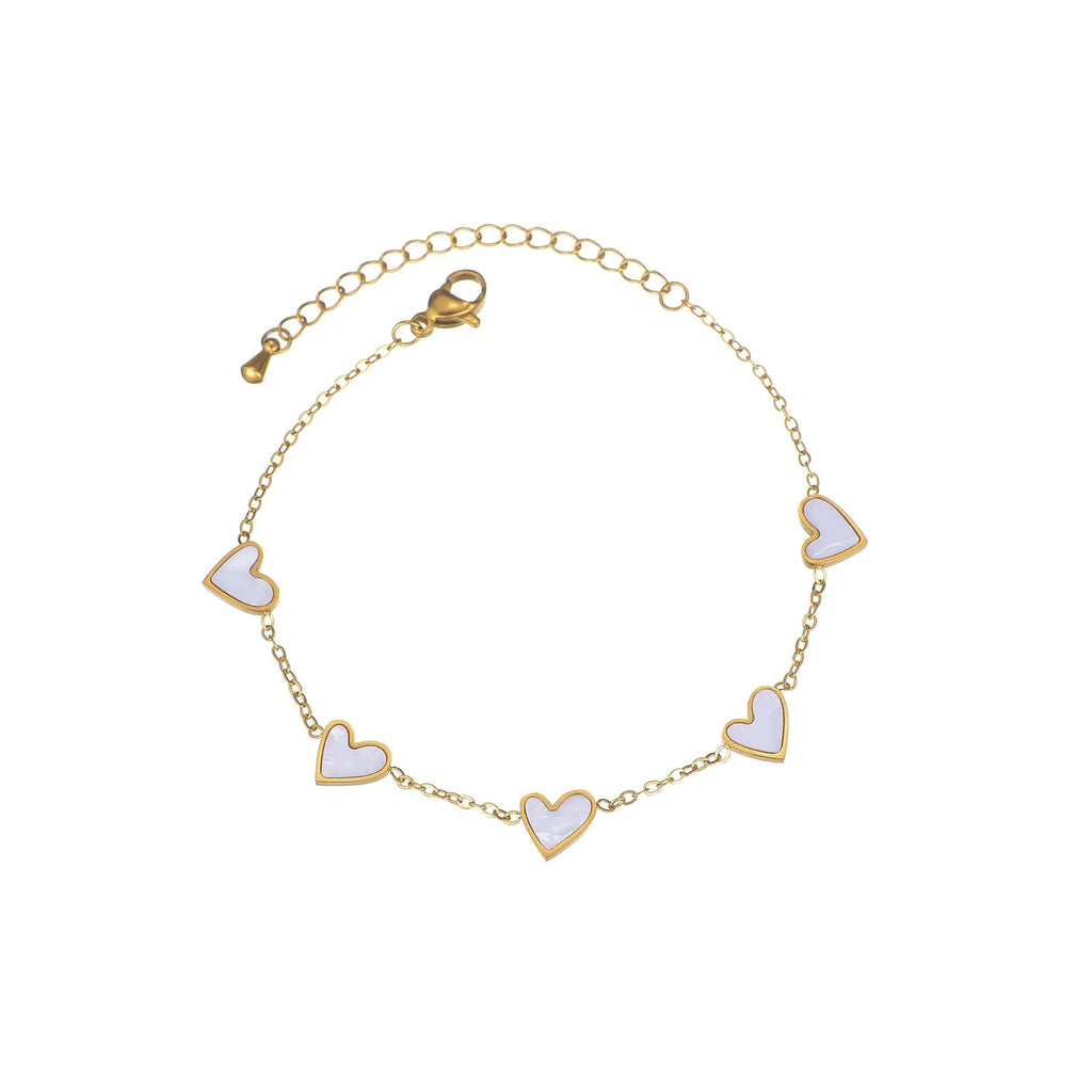 Gold colored love heart bracelet for women with stainless steel chain and heart-shaped charms