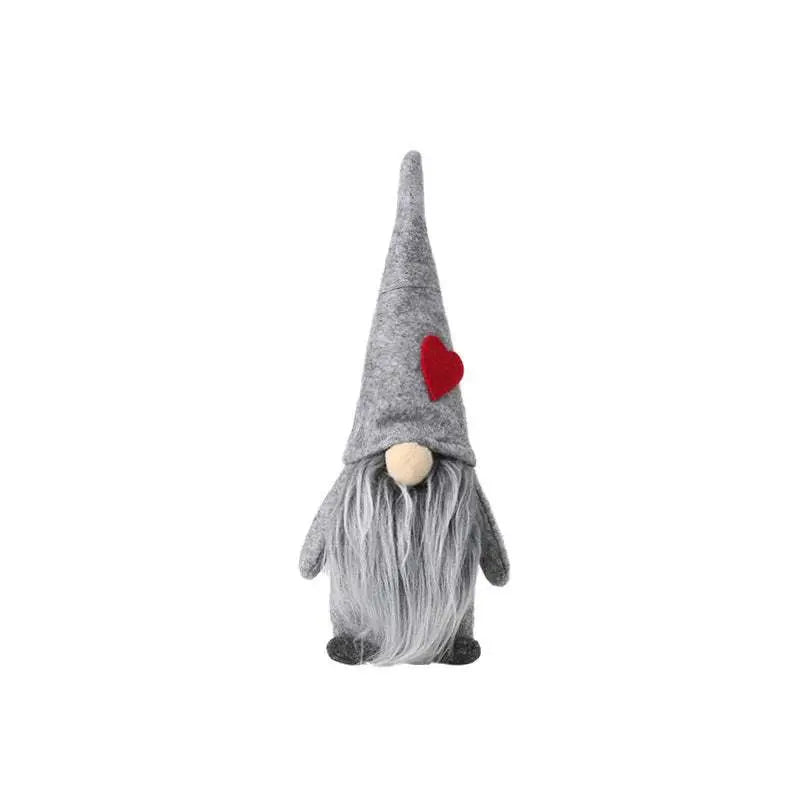 21cm Christmas Gonk Nordic holiday decoration with grey hat and red heart made of non-woven fabric