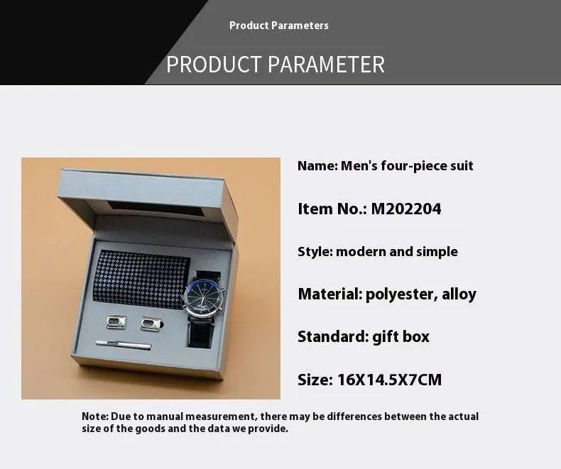 Men’s Suit Gift Box Set with watch, tie, tie clip, and cufflinks in premium gift box
